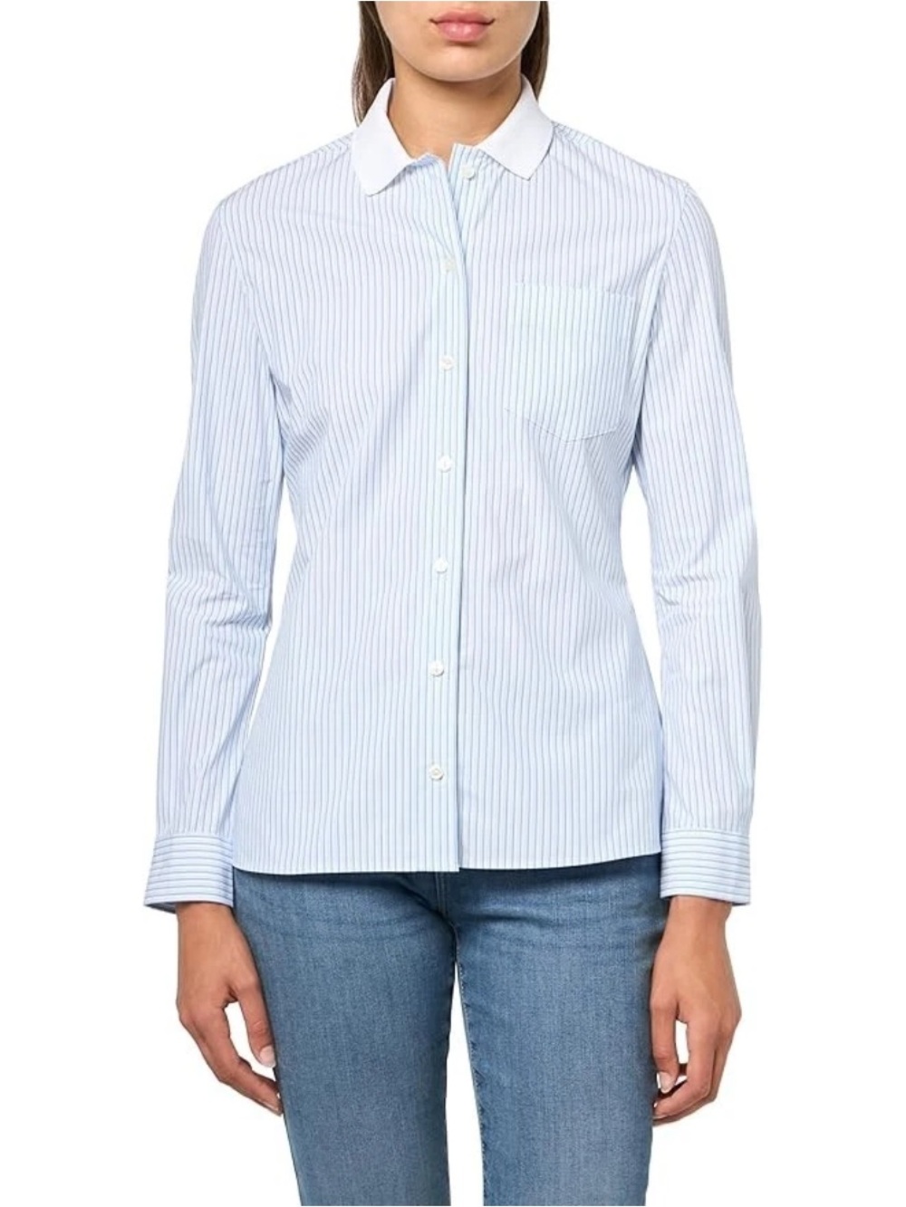Lacoste Slim Fit Stretch Poplin Cotton Shirt Button LongSleeve Blue White Stripe